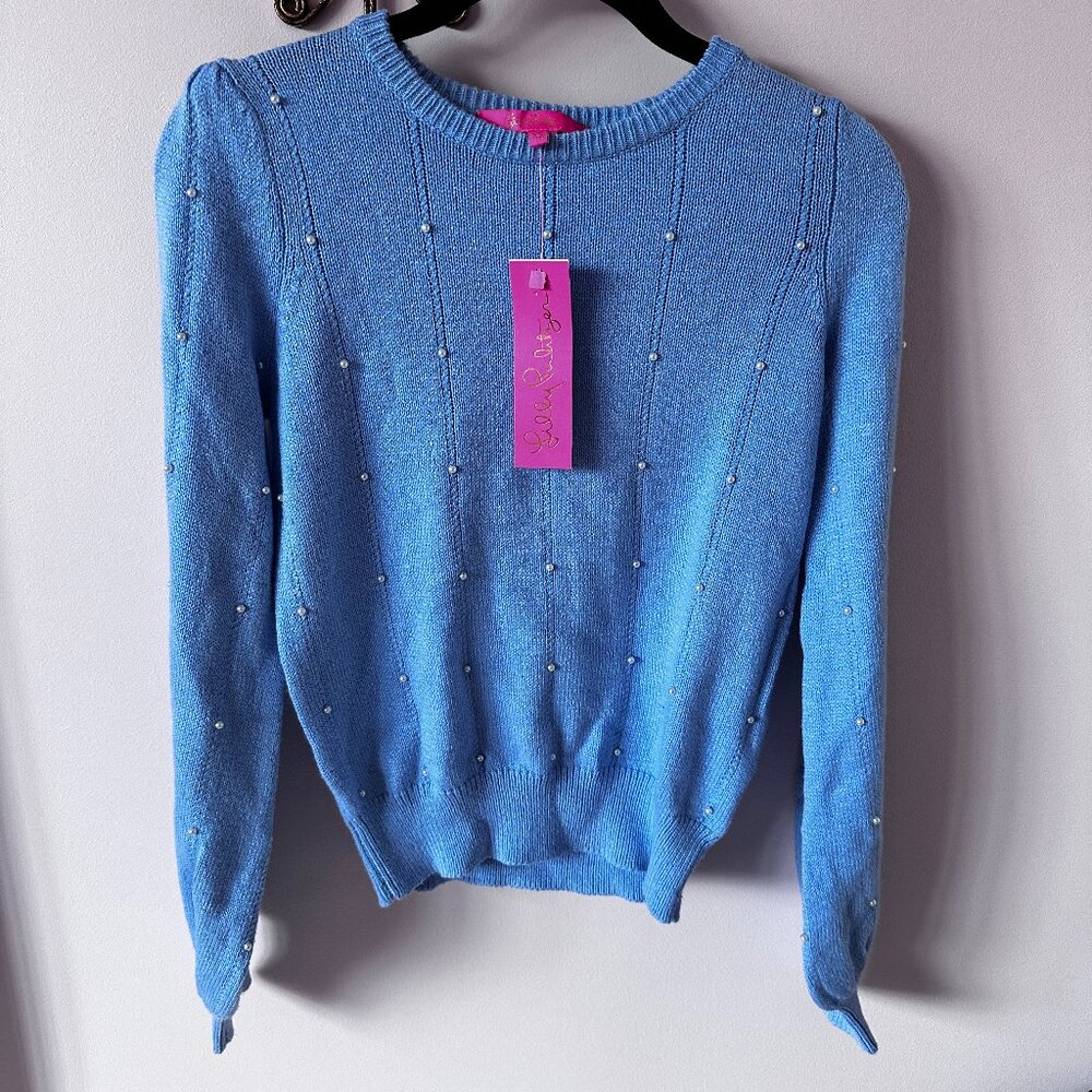 Lily Pulitzer Blue Sweater with Pearls Size XS